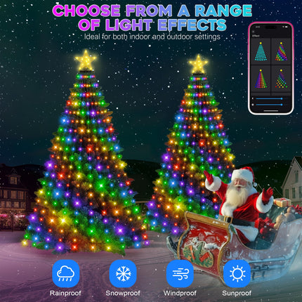 Smart Ring Christmas Tree Lights with Star Topper Indoor Outdoor - 7Ft x 20 Lines String 400 Optimum LED Easy App Control Images Color Changing Timer Remote Waterproof for 6 7 7.5 Ft Xmas Trees