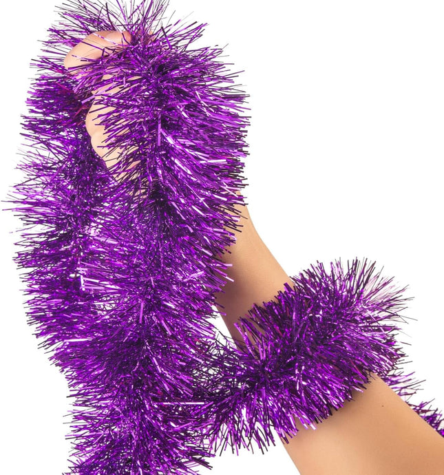26.2 Ft Tinsel Garland Decoration for Holiday Tree Walll Home Office Event, Christmas, Birthday, Weddings, Party Decorations, Fluffy Twist for All-Season Indoor Outdoor Events - Purple