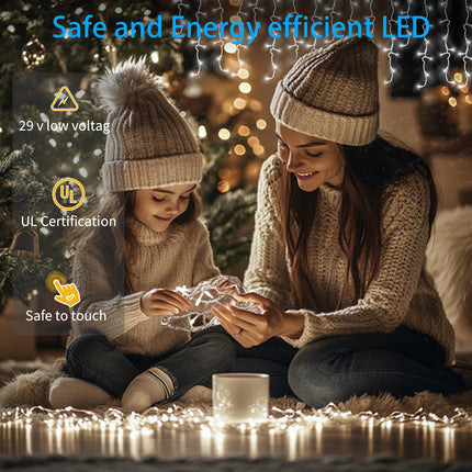 Icicle Lights for Outside 60+16Ft 600 LED Christmas Lights Outdoor Waterproof Connectable Timer Memory Dimmable Plug in Twinkle Curtain Light for Xmas Halloween Indoor Patio Balcony Decorations