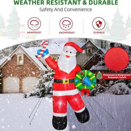 8FT Christmas Inflatable Santa Claus Outdoor Decoration, Inflatable Santa Holds Garland Blow Up Yard Decorations Built-in LEDs, Inflatable Christmas Decorations for Xmas Party Yard Garden Lawn