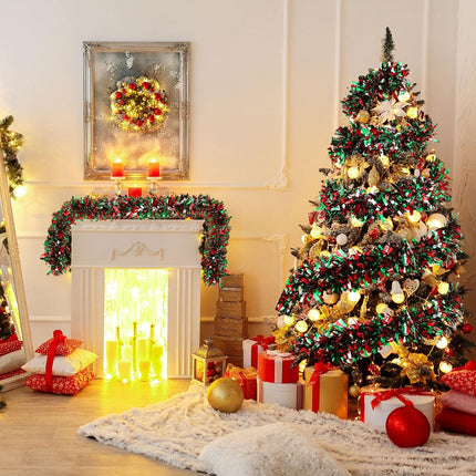 Lenwen 11 Pcs 180.45 ft Christmas Tinsel Garland Tree Garland Bulk Glitter Metallic Streamer Holiday Twist Tinsel for Wedding Birthday Party Supplies Hanging Tree Decorations (Red, Green, Sliver)