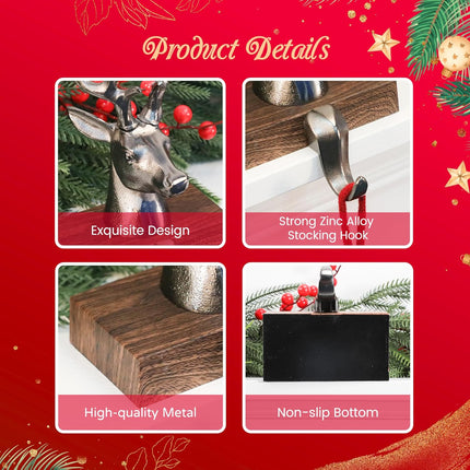 Christmas Stocking Holders for Mantle 3D Reindeer Stocking Hangers Hooks Mantel Garland Clips Metal Grips for Xmas Fireplace Decorations (Black)