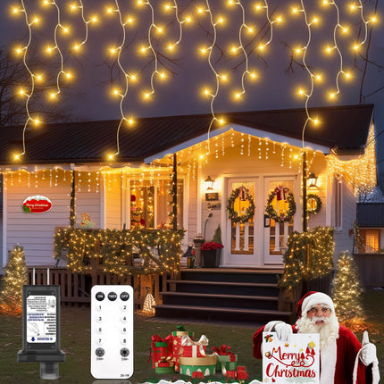 Christmas Icicle Lights Outdoor, 32.8FT 502 LED Warm White Lights for Outside, Plug in Connectable Twinkle Tree Lights 8 Modes Timer Waterproof for Roof Balcony Indoor Holiday Decorations