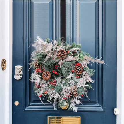 Myfolrena Wreath Hanger Adjustable Door Hanger Wreath Hanger for Front Door 15-24inch,Over The Door Wreath Hanger, Hold Up 20lb (Black-1 Pack)
