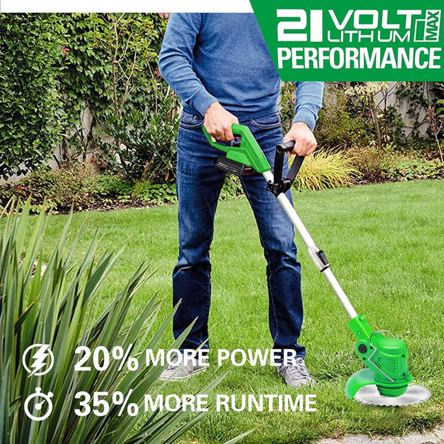 21V Cordless String Trimmer Grass Trimmer Garden Edger Tool for Lawn Trimming, Lawn Care, with 2 Li-ion Battery and Charger,red