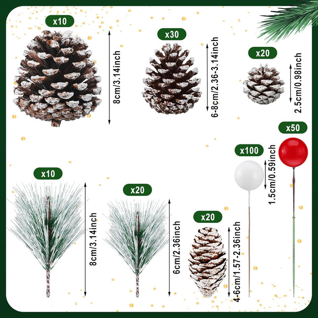 Liliful 270 Pcs Christmas Pine Cones for Crafts Holly Berry Pine Branch Set Christmas Picks and Sprays Xmas Vase Filler Wreath Decorations for DIY Crafts Home Tree Supplies