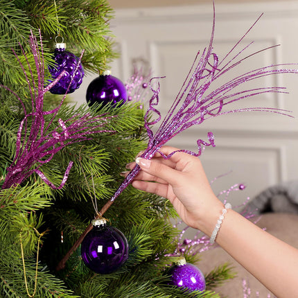 Yunlly 24 Pcs 17 Inch Glitter Tree Filler Decorations Glitter Berries Stems Artificial Christmas Valentine Picks Ornament Glittery Twigs for Wedding (Purple)