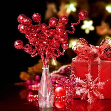 6PC Set Red Christmas Tree Decoration Sequins Ball Curly Pick, Christmas Tree Decorations Christmas Tree Topper Star Home Office Perfect Party Decorations s