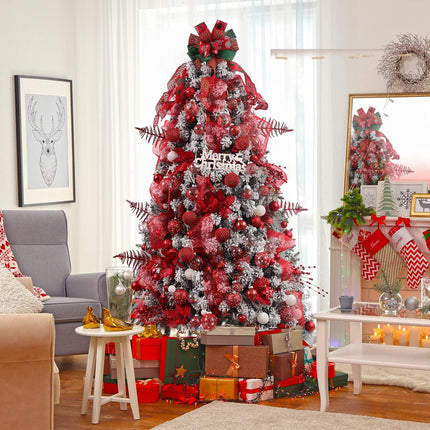 36pcs Christmas Snowflake Ornaments Plastic Glitter Snowflakes Ornaments for Xmas Tree Decorations, 4-inch, Red