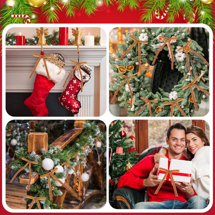 FOTN 26 Pcs Velvet Christmas Bows Flocked Christmas Ornaments Christmas Ribbon Bows for Tree Wreath Door Garland Home Decor Outdoor Indoor (Khaki)