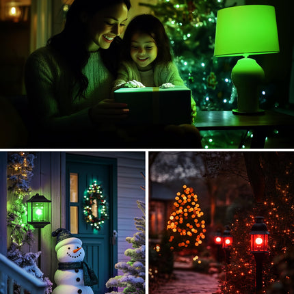 L LOHAS LED Red and Green Light Bulbs Outdoor 4 Pack, Red and Green Light Bulbs for Christmas Decoration, A19 9W, 720LM, E26 Base, Non-Dim