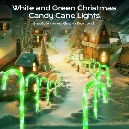 Christmas Candy Cane Lights 6Pcs Christmas Pathway Lights with 36 Count Incandescent Green Lights, Connectable 12 Inch Pathway Makers Lights for Indoor Outdoor Walkway Patio Yard Lawn Decorations
