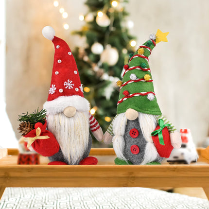 D-FantiX Christmas Gnomes Decorations, 2PCS Handmade Swedish Tomte Xmas Gnomes Plush Ornaments, Scandinavian Santa Figurines with Pine Cone , Elf Doll Christmas Table Home Decorations(12 in)