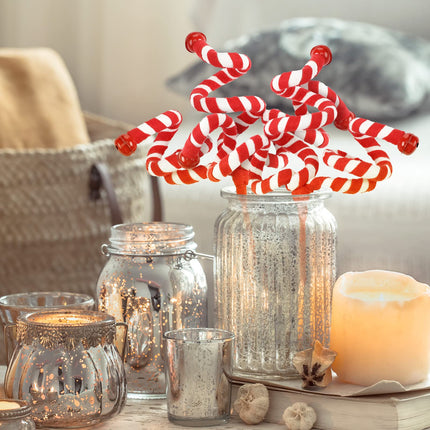 12 Pcs Christmas Tree Decoration Candy Cane Woolen Bells Curly Pick Christmas Ornaments Candy Shape Christmas Tree Picks Candy Christmas Tree Topper for Garland Party Decor (Red, White)