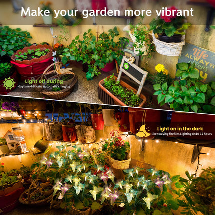 Flumy Solar Lights Outdoor Waterproof 8-Head Butterfly Decorations,Solar Garden Lights,Christmas Christmas ，Birthday Decorations,Butterfly Solar Lights for Garden and Yard 4Pack