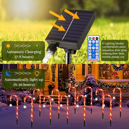 12 Packs Candy Cane Light Pathway, Outdoor Christmas Decorations 22’’ Solar Candy Cane Light Christmas Decorations Outside Solar Christmas Light Waterproof with 8 Modes for Garden Patio Yard