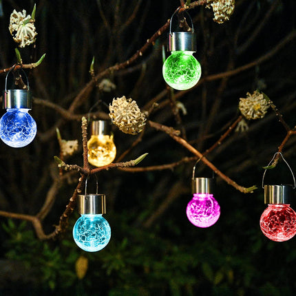 Solpex Hanging Solar Lights Outdoor, 8 Pack Decorative Cracked Glass Ball Light, Solar Powered Waterproof Globe Lighting, Hanging