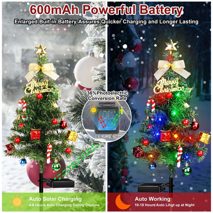 Solar Small Christmas Tree Outdoor Decorations Waterproof 2PC Solar Christmas Yard Decorations 40 Bright LED Lights Constant & Flashing DIY Christmas Decorative Light for Outside Pathway Lawn Patio