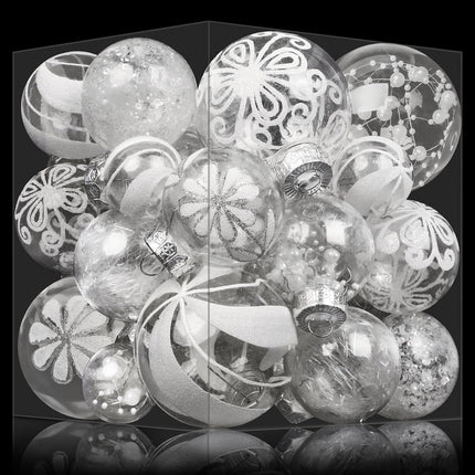 36PCS White Christmas Ball Ornaments Clear Large Shatterproof Plastic Christmas Ornaments Hanging Christmas Tree Decorations Glitter Set for Xmas Party Home Holiday Decor in 6 Styles