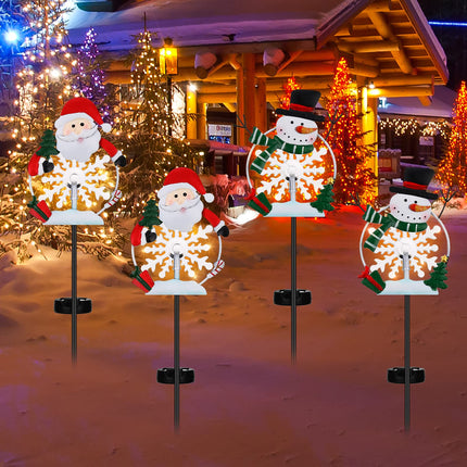 4 Pack Christmas Metal Lights Outdoor Solar Stake Light Snowman Christmas Garden Stake Light with Warm Lights Solar Christmas Yard Decor for Garden Lawn Pathway Holiday Winter (Lovely Style)