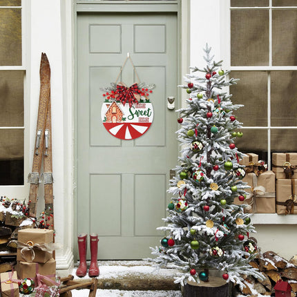 TOARTi 3D Christmas Home Sweet Home Door Wreath with Bow Pine(11.4''x11.4''), Merry Christmas Welcome Wall Sign Hanging, Farmhouse Xmas Porch Entryway Decoration for Christmas Winter Housewarming