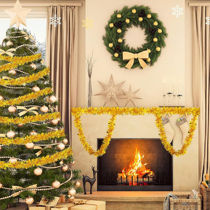 Christmas Foil Tinsel Garland, 20 Feet Metallic Twist Garland Shiny Hanging Garland Decoration for Christmas Tree Xmas Party, Indoor and Outdoor Ornaments (Gold)
