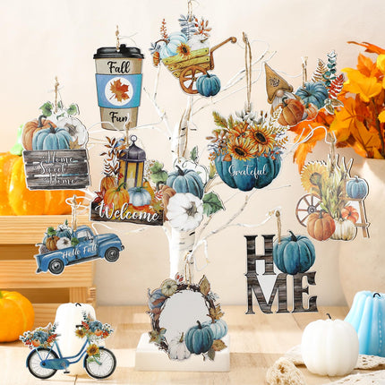 Kigley 36 Pcs Thanksgiving Wood Ornaments for Tree Fall Wooden Hanging Ornaments Gnome Autumn Harvest Maple Leaf Ornament Cutout Pumpkin Truck Hanging Pendant for Holiday Party Fall Decoration