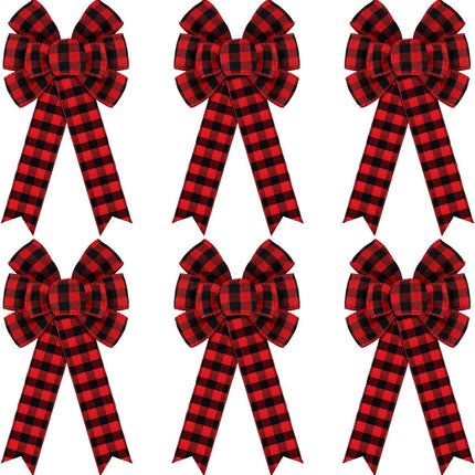 6 Counts Buffalo Plaid Bow Halloween Thanksgiving Christmas Wreath Bow 10 Inch Fall Bow for Christmas Tree Crafts DIY Bow Decoration (Red and Black)