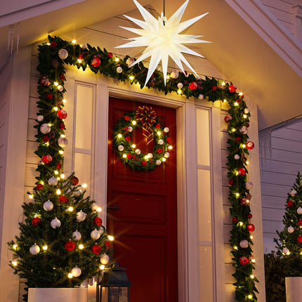 Riakrum 18 Inch Moravian Star Tree Topper Christmas Tree Decor White Advent Star Hanging Outdoor Christmas Star Light Hanging Porch Light Hanging Xmas Treetop Bethlehem Star for Holiday Decor(White)