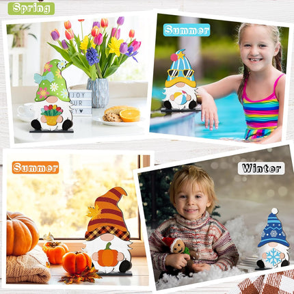 Blulu Christmas Interchangeable Wooden Gnome Decor DIY Holiday Halloween winter Thanksgiving Seasonal Tiered Tray Decoration with Magnet Pieces Welcome Sign for Decorations(Cute)