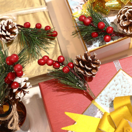 Artificial Pine Pick Artificial Pine Tree Decorations Fake Pinecone Red Berries Branches for Christmas Flower Arrangements Wreaths and Holiday Decorations (20 Pieces)