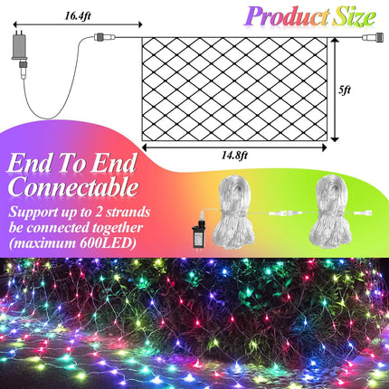 LitHome 300 LED Outdoor Christmas Net Lights,14.8ft x 5ft Connectable Mesh Fairy String Lights with 8 Modes,Waterproof Plug in Mesh Lights for Bushes, Garden, Backyard, Holiday, Christmas(Multicolor)