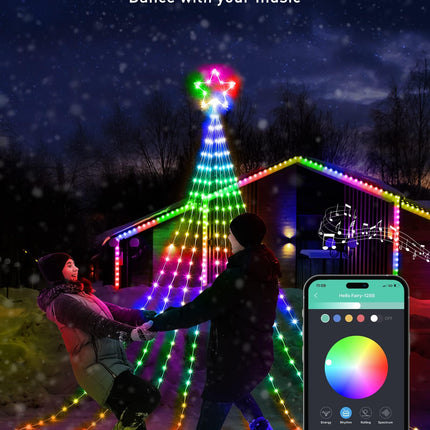 Outdoor Christmas Star String Lights, Smart RGB Waterfall Tree String Light with APP Remote Control, DIY Modes Dimmable Timer Music Sync Shooting Star Fairy Lights for Indoor Outdoor Garden Decoration