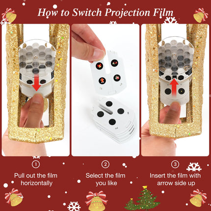 Christmas Tree Topper Lighted with 6 Pattern Projection Modes, Christmas Star Tree Topper Built-in LED Rotating Lights, 3D Glitter Dynamic Projection for Christmas Tree Decor(Gold)