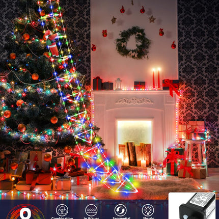 Christmas Decorations Lights Outdoor, 9.8ft 3D Christmas Triangle Ladder Lights with Santa Claus, Waterproof LED Christmas Lights with 8 Modes for Wall, Home, Garden, Xmas Party Indoor Outdoor Decor