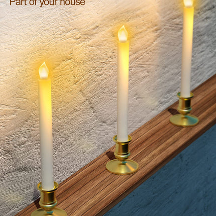 RONXS Window Candles, Flameless Taper Candles with Timer, Christmas Home Wedding Decor Battery Operated Flickering LED Candles with Remote Controls, Gold Candle Holders (B-6pcs Gold)