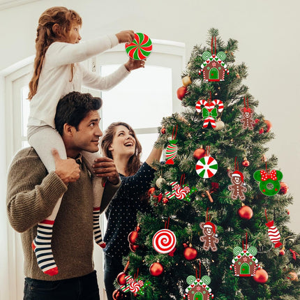 26Pcs Christmas Tree Decorations,Christmas Lollipop Candy Cane Ornaments Paper Cards Hanging Mick-ey Mouse Gingerbread Christmas Decor for Peppermint Christmas Tree Decorations