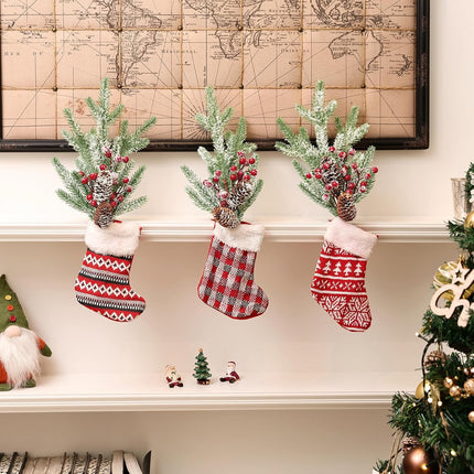 SHACOS 6pcs 16" Pine Stems Christmas Flocked Pine Branches Red Berries Pine Cone Artifical Pine Branches Snow Frosted Large Greenery Stems for Vases Xmas s Christmas Decoration Holiday Home Decor