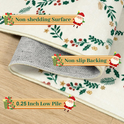 Seavish Christmas Runners for Hallways 2x6 Kitchen Runner Rugs Non Skid Washable Entryway Rugs Low Pile Soft Indoor Cream White Floor Geometric Carpet Runner Xmas Decor for Bedroom