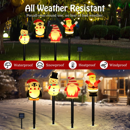 Lewondr 4 Pack Christmas Decorations Outside,Solar Lighted Santa Claus,Snowman,Gnome,Penguin with Garden Stakes,Waterproof Garden Lawn Pathway with 2 Lighting Modes,Yard Decor for Xmas Party,Holiday