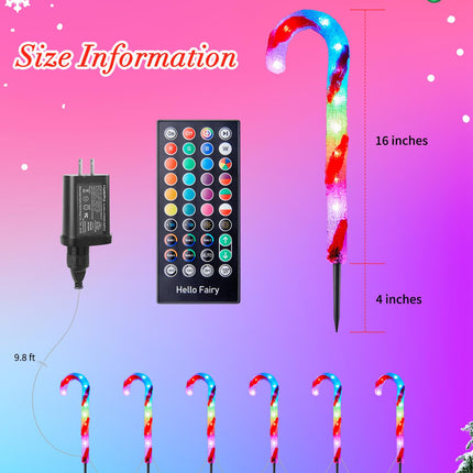 Brightown Smart Candy Cane Lights Outdoor Pathway, 6 Packs RGB LED Outdoor Candy Cane Decorations with 55 Preset Modes, App or Remote Control, Music Sync, Memory and Timer Function