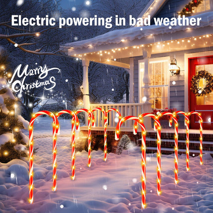 Solar Candy Cane Lights Outdoor Pathway, 28" Large Candy Cane Christmas Pathway Lights Outdoor with Solar Panel and Power Plug, Outdoor Christmas Decorations Yard, 10 Packs