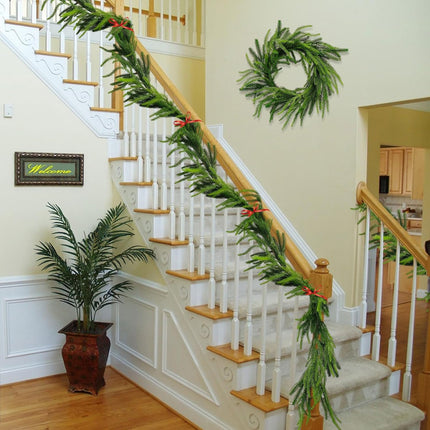 9Ft Christmas Garland Norfolk Pine Garland, Real Touch Winter Pine Garland, Green Artificial Greenery Garland for Table Wall Porch Fireplace Outdoor Indoor Room Winter Decoration