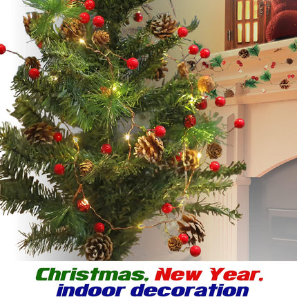 WYNK Christmas tree string lights, Christmas Garland Decoration with lights, 9.84FT 30LED Xmas Pinecone Red Berry Mushroom Lights Battery Powered Christmas Year Holiday Party Decoration Indoor