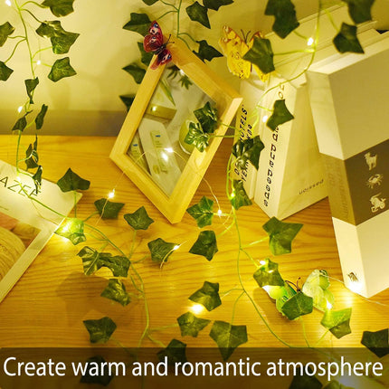 Fielegen 2 Pack/Each 6.56ft 20 LED Ivy String Lights Artificial Ivy Garland with Lights Battery Operated Hanging Fake Ivy Leaves Vine Fairy Lights for Bedroom Wedding Party Holiday Garden Patio Decor