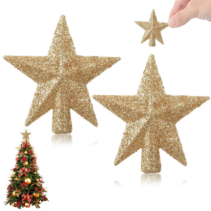 2 Pcs Mini Christmas Tree Topper, Small Tree Topper Glitter Stars Xmas Tree Topper Small Christmas Ornaments Christmas Star Treetop for Xmas Holiday Party Decor (2.4 Inch)