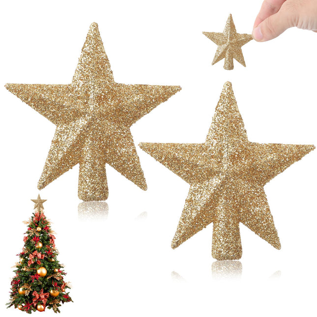 2 Pcs Mini Christmas Tree Topper, Small Tree Topper Glitter Stars Xmas Tree Topper Small Christmas Ornaments Christmas Star Treetop for Xmas Holiday Party Decor (2.4 Inch)