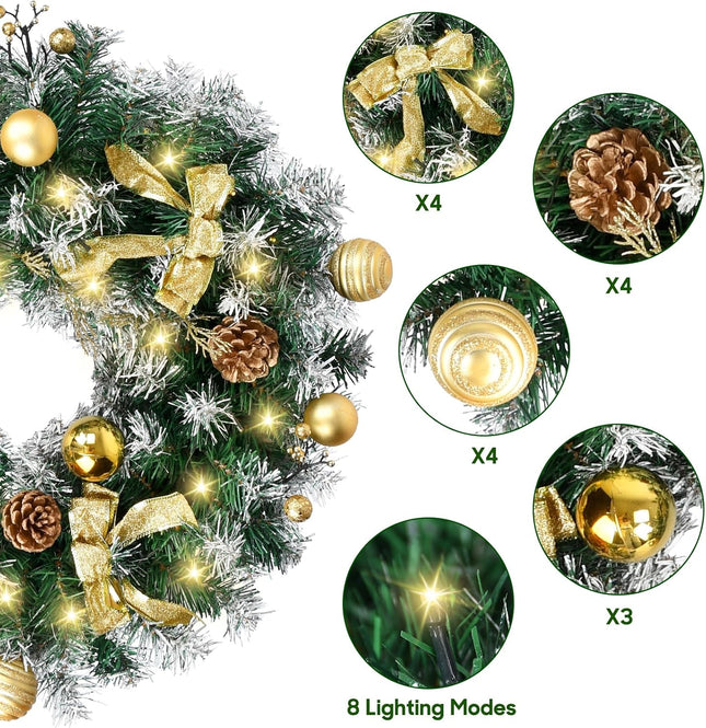 Christmas Garland with Lights, 6FT Garland with LED Lights, Battery Operated, Gold Bows and Ball Ornament, Artificial Pine Cones for Christmas Decorations and Holiday Mantle Decor