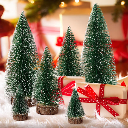 hatisan 6pcs Mini Christmas Trees Decorations - Small Bottle Brush Trees, Artificial Tabletop Christmas Tree for Indoor Outdoor Home Room Party