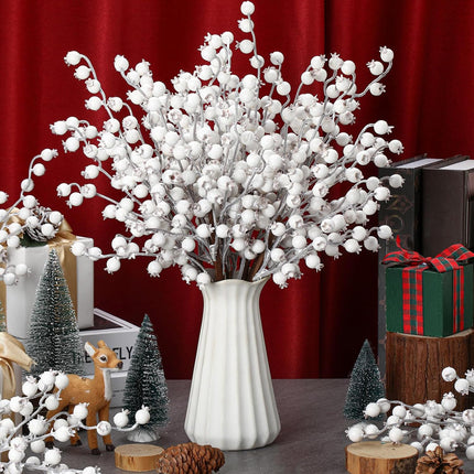 Zeyune 12 Pcs Christmas Artificial Berry Stems 16.1inch Fake Holly Berry Picks Xmas Berry Stems Branches Sprays Snowy Fake Berries for Christmas Tree Wreath Crafts Wedding Holiday Winter Decor (White)